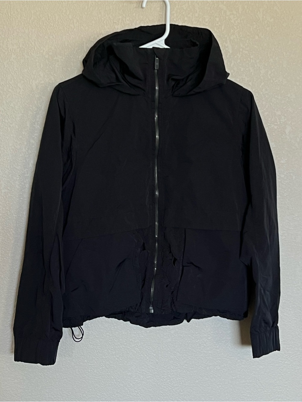 lululemon Graced with Lace athletica Black Hooded Bomber Jacket
